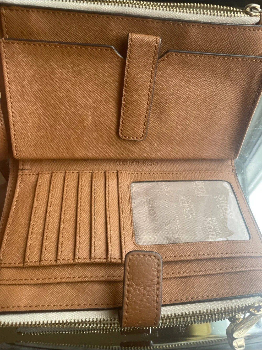 Michael Kors Brown Pebbled Leather Drawstring Backpack with Signature Wallet